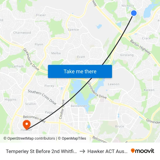 Temperley St Before 2nd Whitfield Cct to Hawker ACT Australia map