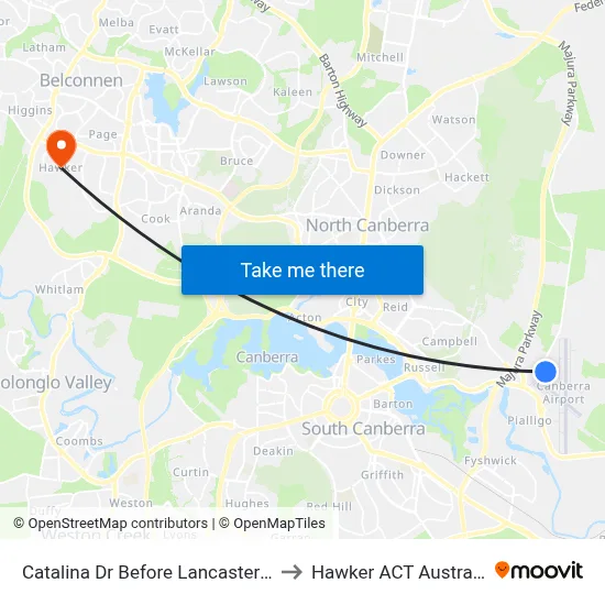 Catalina Dr Before Lancaster Pl to Hawker ACT Australia map