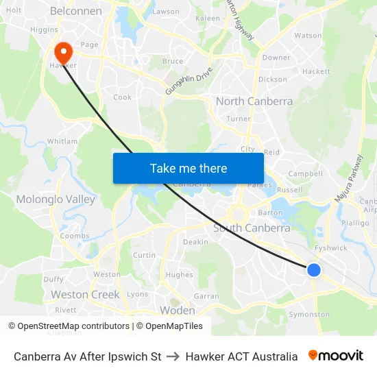 Canberra Av After Ipswich St to Hawker ACT Australia map