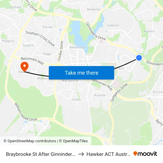 Braybrooke St After Ginninderra Dr to Hawker ACT Australia map