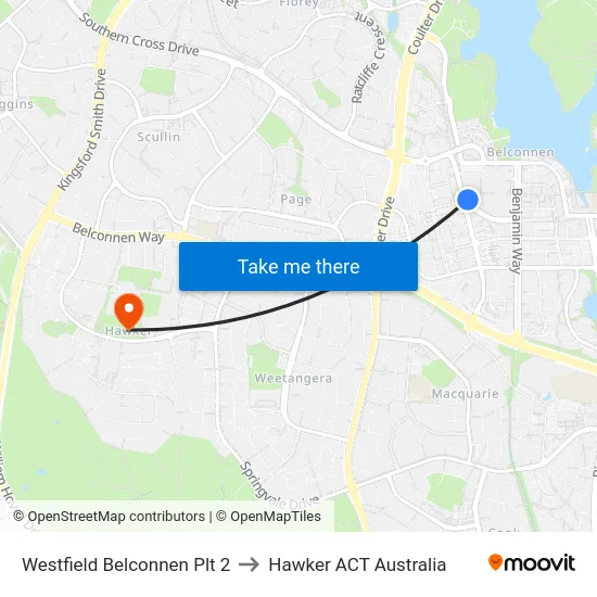 Westfield Belconnen Plt 2 to Hawker ACT Australia map