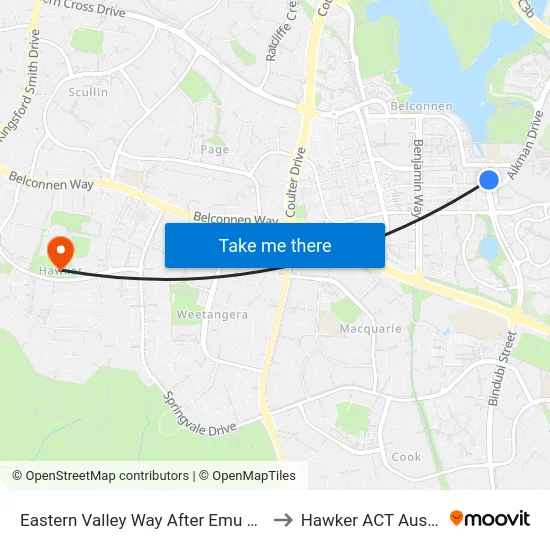Eastern Valley Way After Emu Bank Dr to Hawker ACT Australia map