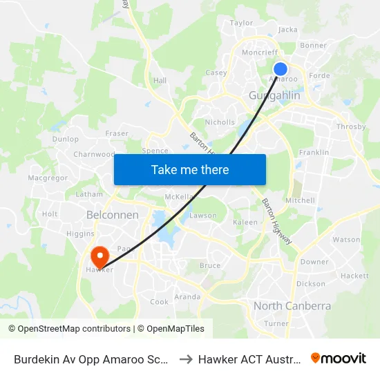 Burdekin Av Opp Amaroo School to Hawker ACT Australia map