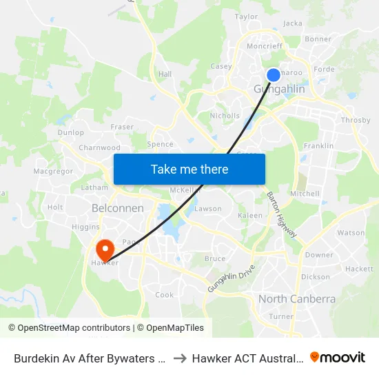 Burdekin Av After Bywaters St to Hawker ACT Australia map