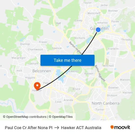 Paul Coe Cr After Nona Pl to Hawker ACT Australia map