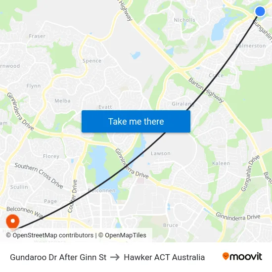 Gundaroo Dr After Ginn St to Hawker ACT Australia map