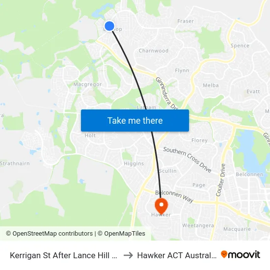 Kerrigan St After Lance Hill Av to Hawker ACT Australia map