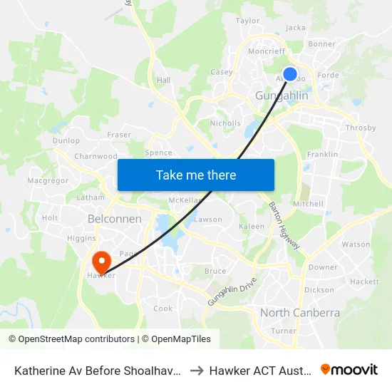 Katherine Av Before Shoalhaven Av to Hawker ACT Australia map
