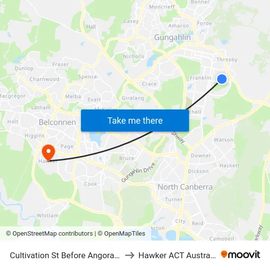 Cultivation St Before Angora St to Hawker ACT Australia map