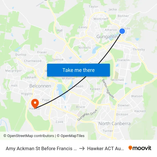 Amy Ackman St Before Francis Forde St to Hawker ACT Australia map