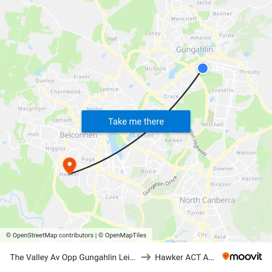 The Valley Av Opp Gungahlin Leisure Centre to Hawker ACT Australia map