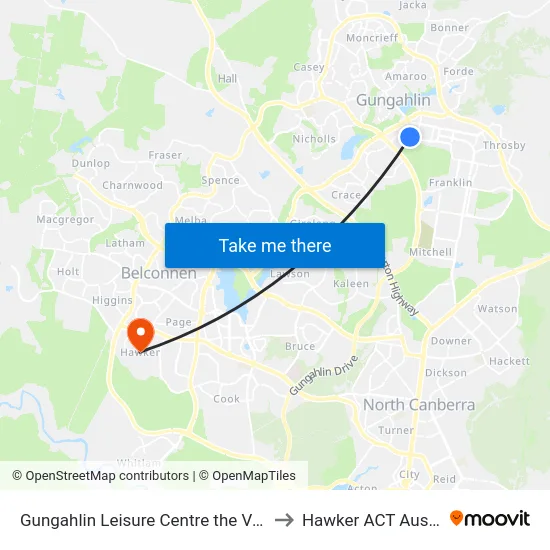 Gungahlin Leisure Centre the Valley Av to Hawker ACT Australia map