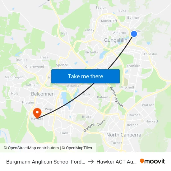 Burgmann Anglican School Forde Campus to Hawker ACT Australia map