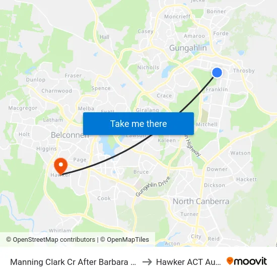 Manning Clark Cr After Barbara Jefferis St to Hawker ACT Australia map