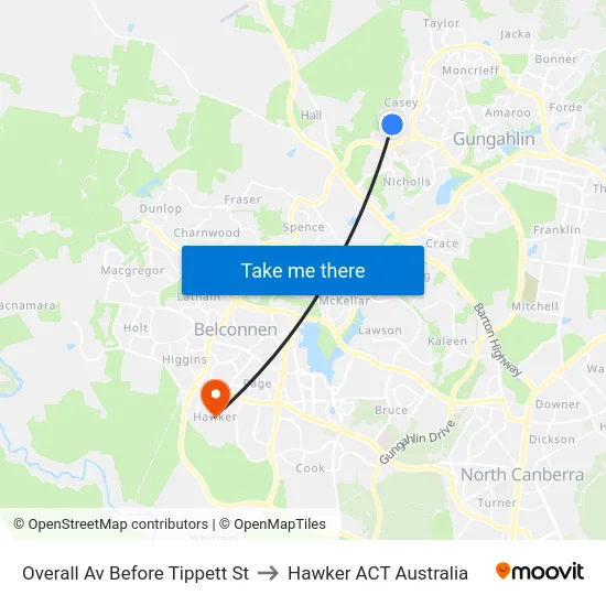 Overall Av Before Tippett St to Hawker ACT Australia map
