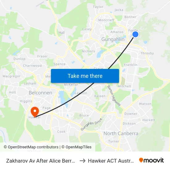 Zakharov Av After Alice Berry St to Hawker ACT Australia map