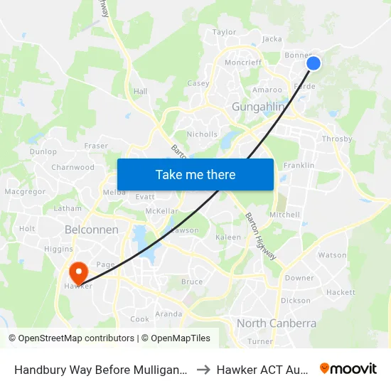 Handbury Way Before Mulligans Flat Rd to Hawker ACT Australia map