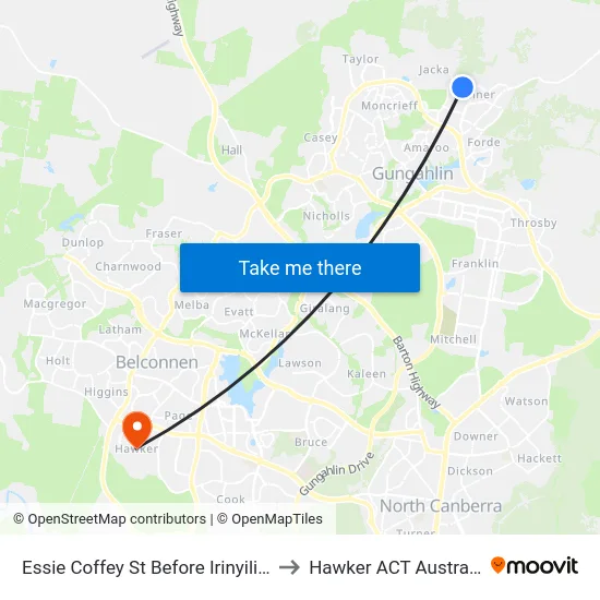 Essie Coffey St Before Irinyili St to Hawker ACT Australia map