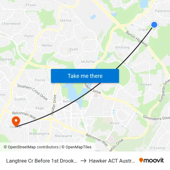 Langtree Cr Before 1st Drooka Cr to Hawker ACT Australia map