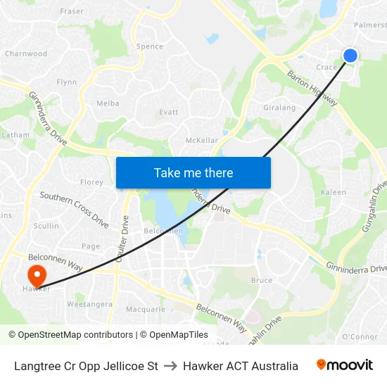 Langtree Cr Opp Jellicoe St to Hawker ACT Australia map