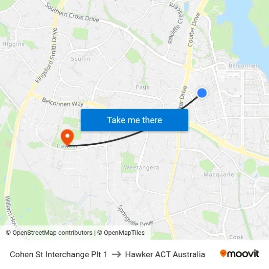 Cohen St Interchange Plt 1 to Hawker ACT Australia map