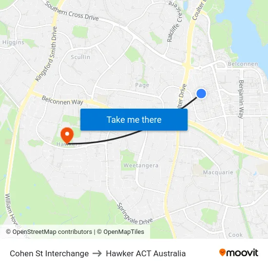Cohen St Interchange to Hawker ACT Australia map
