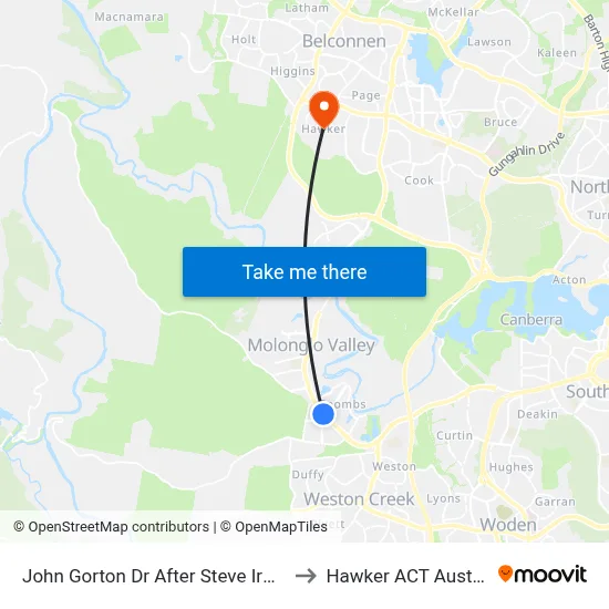 John Gorton Dr After Steve Irwin Av to Hawker ACT Australia map