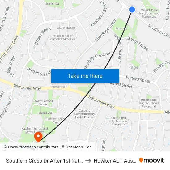 Southern Cross Dr After 1st Ratcliffe St to Hawker ACT Australia map