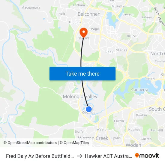 Fred Daly Av Before Buttfield St to Hawker ACT Australia map