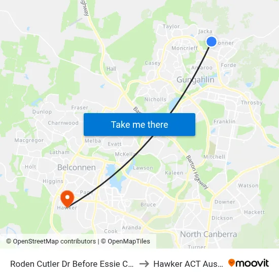 Roden Cutler Dr Before Essie Coffey St to Hawker ACT Australia map