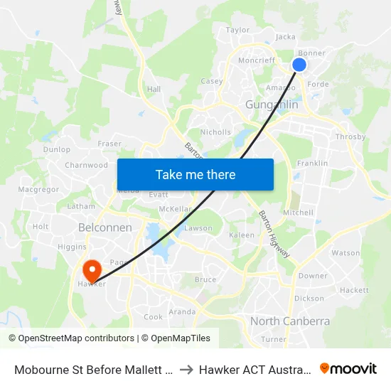 Mobourne St Before Mallett St to Hawker ACT Australia map