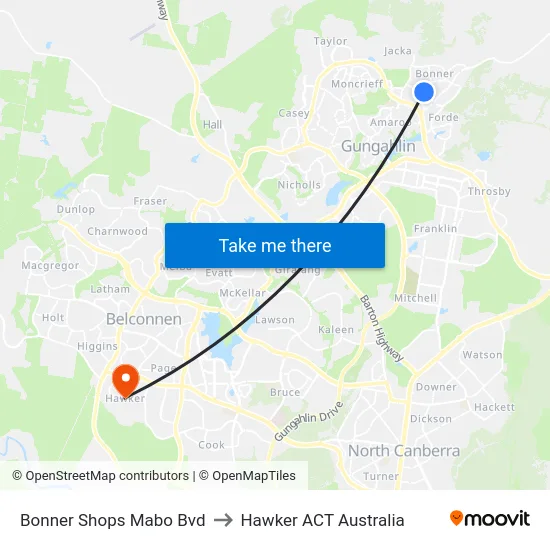 Bonner Shops Mabo Bvd to Hawker ACT Australia map