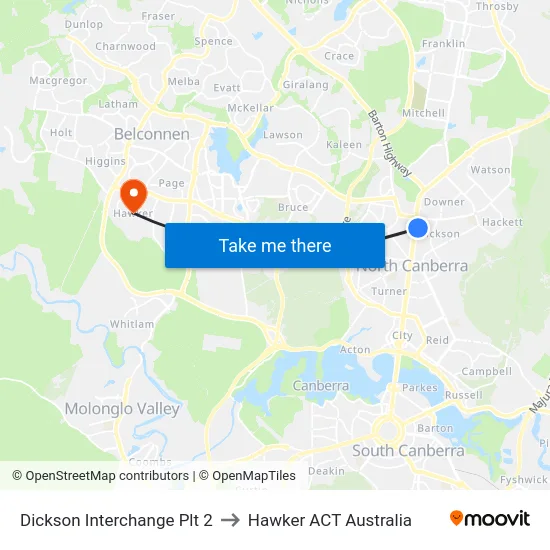 Dickson Interchange Plt 2 to Hawker ACT Australia map