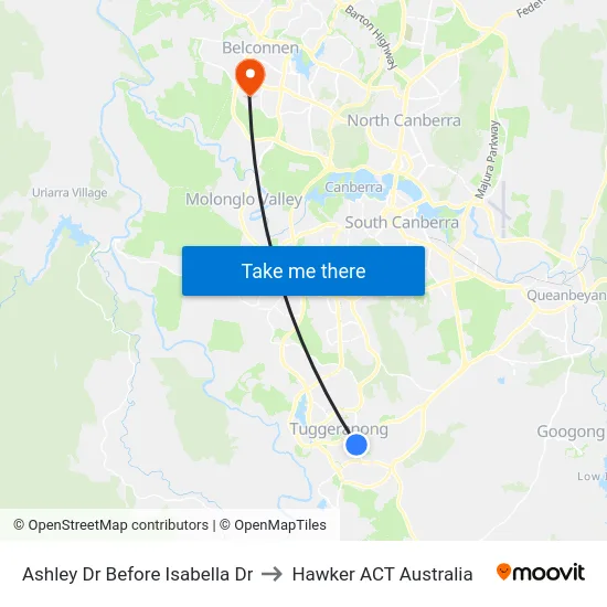 Ashley Dr Before Isabella Dr to Hawker ACT Australia map