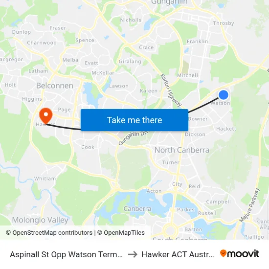 Aspinall St Opp Watson Terminus to Hawker ACT Australia map