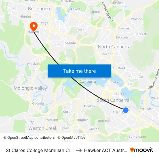 St Clares College Mcmillan Cr Sso to Hawker ACT Australia map
