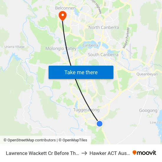 Lawrence Wackett Cr Before Tharwa Dr to Hawker ACT Australia map