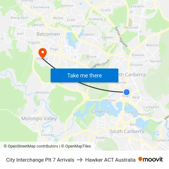 City Interchange Plt 7 Arrivals to Hawker ACT Australia map