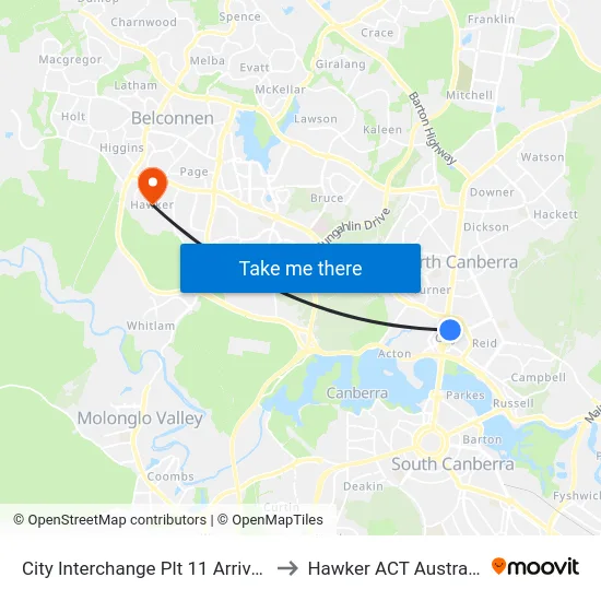 City Interchange Plt 11 Arrivals to Hawker ACT Australia map