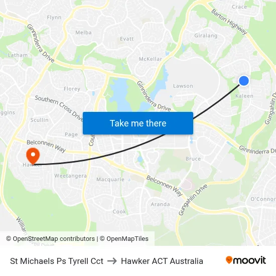St Michaels Ps Tyrell Cct to Hawker ACT Australia map