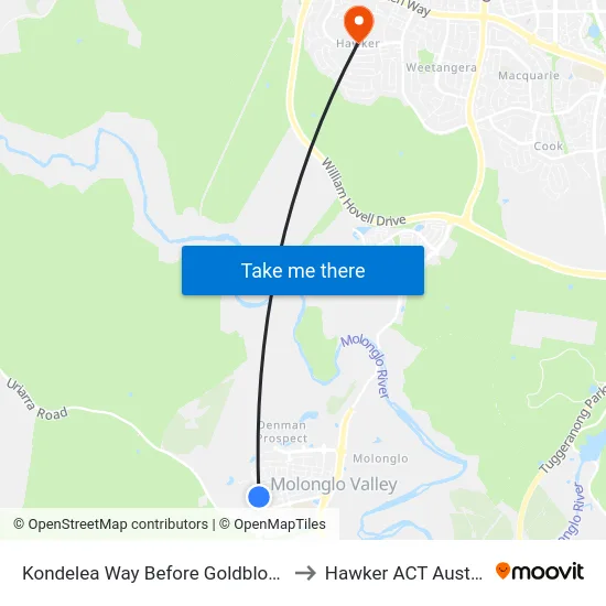 Kondelea Way Before Goldbloom St to Hawker ACT Australia map