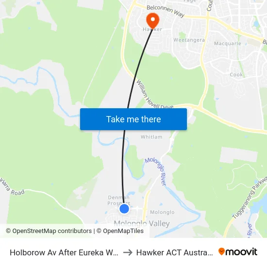 Holborow Av After Eureka Way to Hawker ACT Australia map