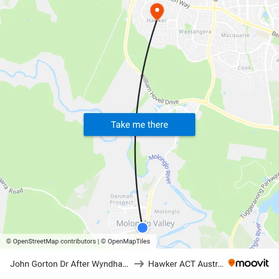 John Gorton Dr After Wyndham Av to Hawker ACT Australia map