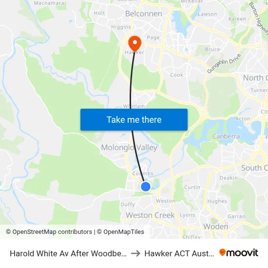 Harold White Av After Woodberry Av to Hawker ACT Australia map