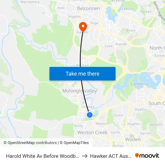Harold White Av Before Woodberry Av to Hawker ACT Australia map