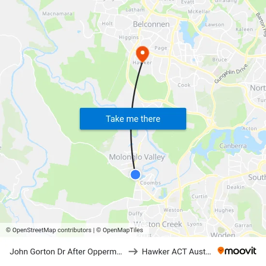 John Gorton Dr After Opperman Av to Hawker ACT Australia map
