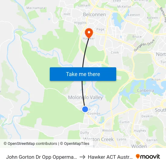 John Gorton Dr Opp Opperman Av to Hawker ACT Australia map