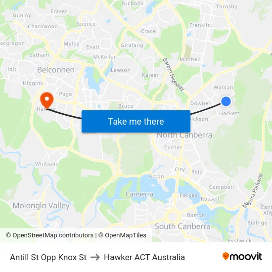 Antill St Opp Knox St to Hawker ACT Australia map