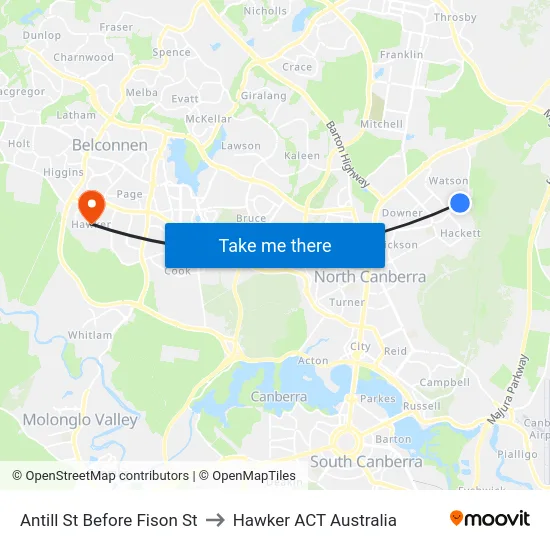 Antill St Before Fison St to Hawker ACT Australia map