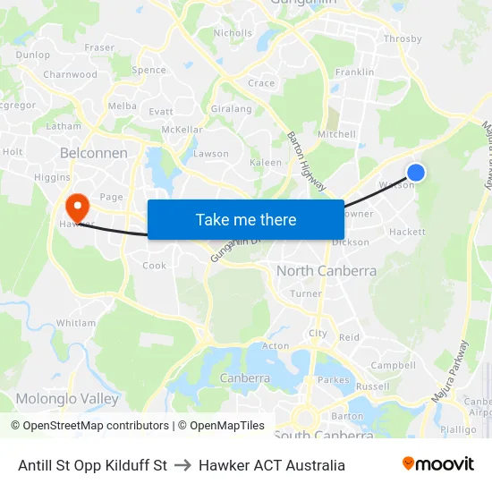 Antill St Opp Kilduff St to Hawker ACT Australia map